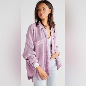 Free People FP One Scout Waffle Jacket Shirt Bubble Tea size small.